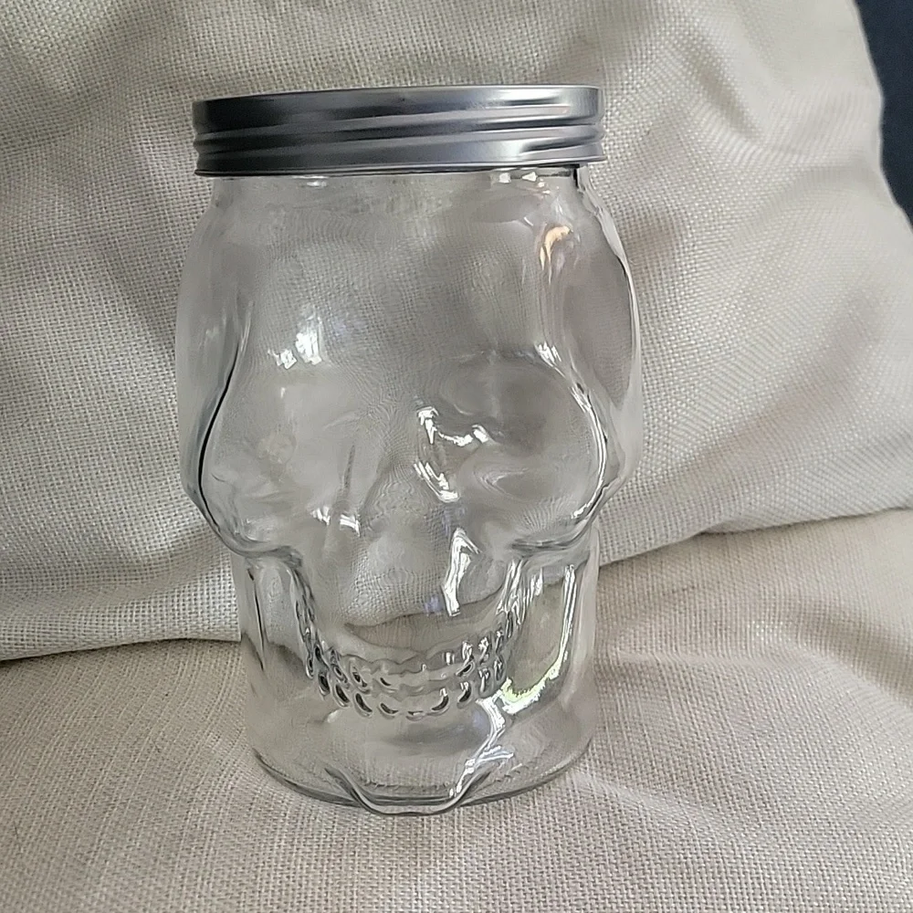 Clear glass skull container. Thick Glass